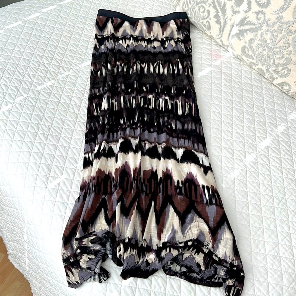 WOMENS ELLA MOSS TIE DYE BLACK W/NEUTRALS LONG MAXI STRETCH SKIRT SIZE MEDIUM